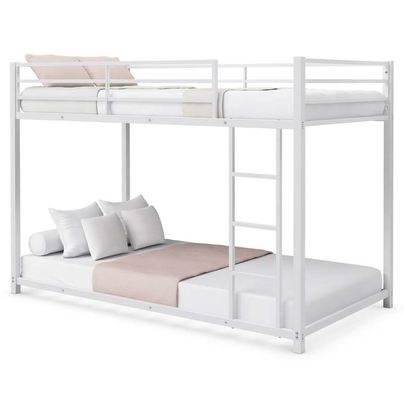 Metal Bunk Bed Twin Over Twin, Classic Bunk Bed Frame Platform with Side Ladder & Safety Guardrail