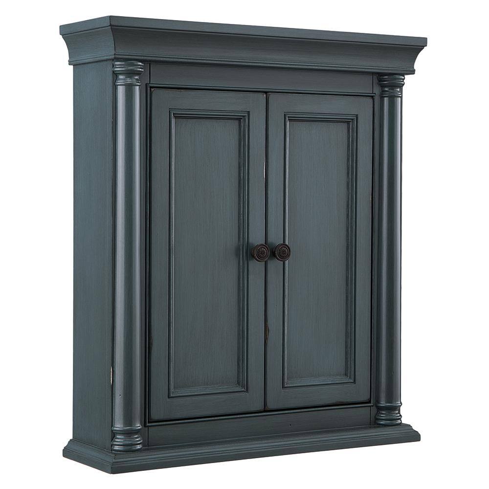 Home Decorators Collection Strousse 26 in. W x 30 in. H Wall Cabinet in Distressed Blue Fog SRBW2630