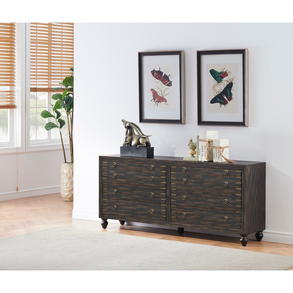 Mid century Modern Six Drawer Storage Credenza/Sideboard with Pull out Trays   Weathered Black