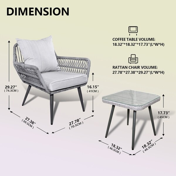 3 Piece Patio Furniture Set Small Outdoor Wicker Rattan Front Porch Bistro Set Patio Chairs Conversation Set with Glass Table