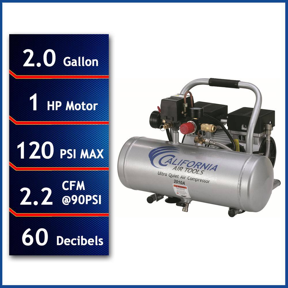 California Air Tools 2.0 Gal. 1.0 HP Ultra Quiet and Oil-Free Aluminum Tank Air Compressor 2010A