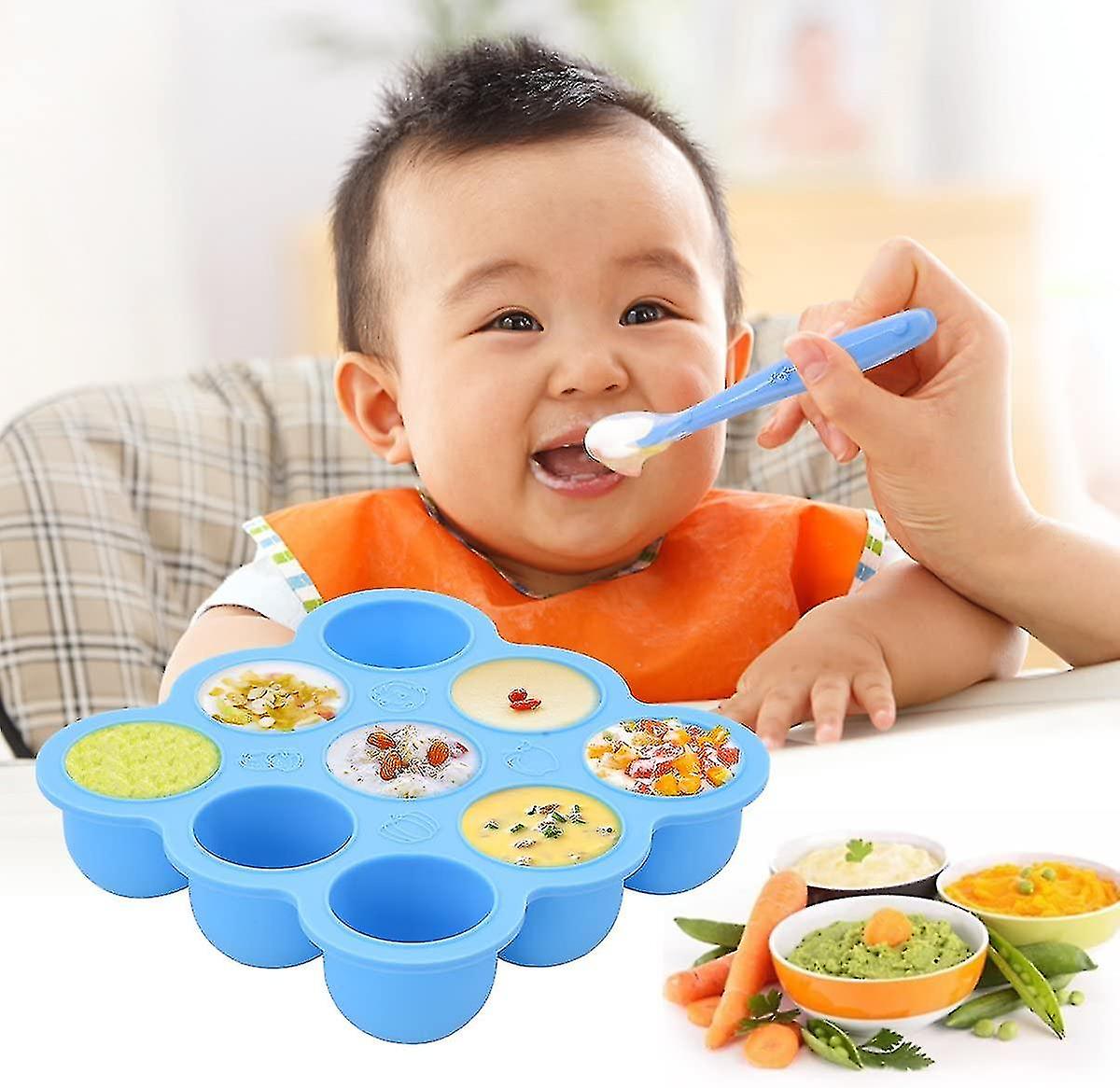 Food Container 9 Cavities Silicone Mold Reusable Container Baby Food Freezer Pans With Lid (blue)