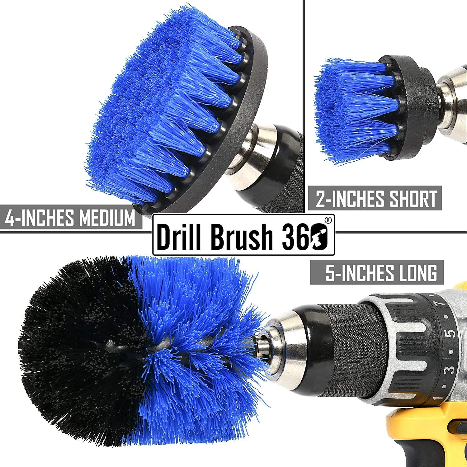 Original Drill Brush 360 Attachments 3 Pack kit Medium- Yellow All Purpose Cleaner Scrubbing Brushes for Bathroom Surface, Grout, Tub, Shower, Kitchen, Auto,Boat,RV