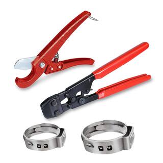 The Plumber's Choice PEX Plumbing Kit Crimper Tool with Lock Hook Cutter Tool with Stainless Steel Cinch Clamps 12 in. 34 in. KPCSTOC