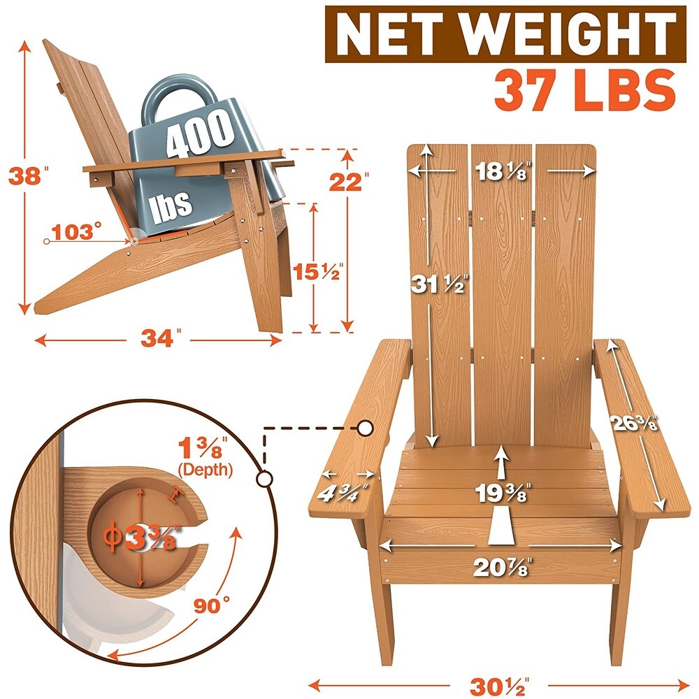 WINSOON 3 Piece  Weather HIPS Outdoor Cup Holder Adirondack Chairs and Table Set