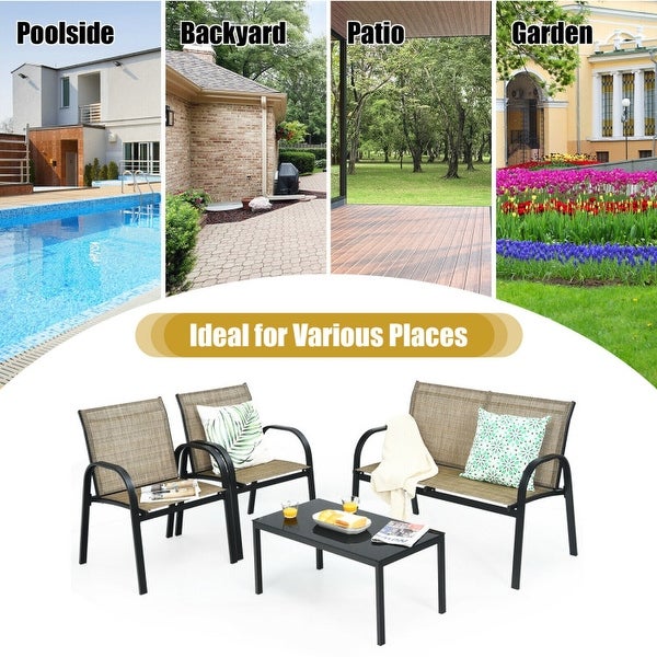 4 pcs Patio Furniture Set with Glass Top Coffee Table - 42.5