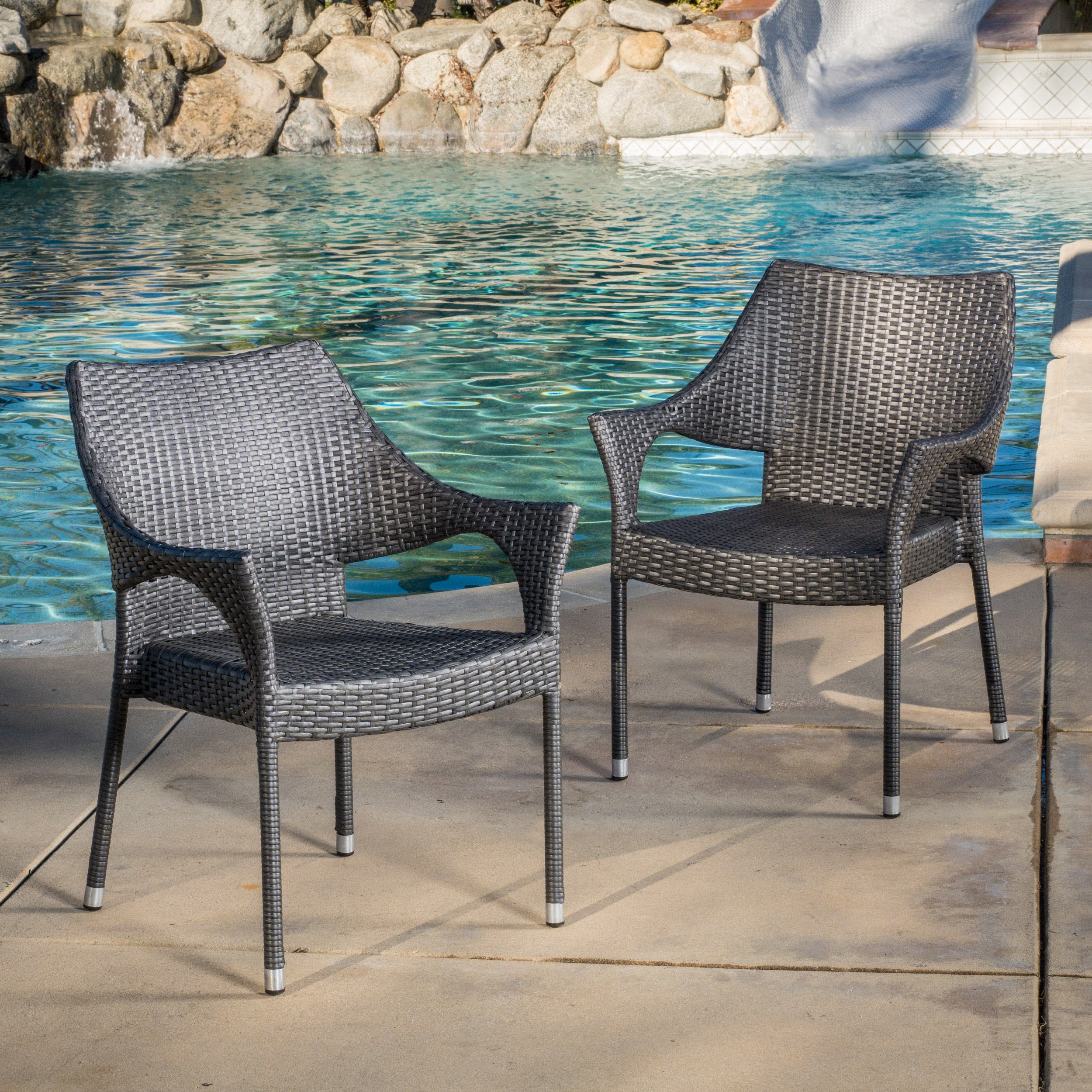 Alameda Modern Outdoor Gray Wicker Stacking Armchairs (Set of 2)