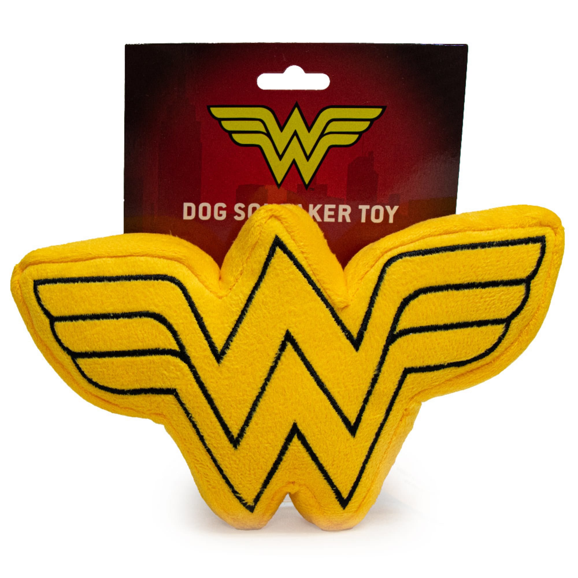 Buckle-Down Yellow/Black DC Comics Wonder Woman Logo Icon Plush Squeaker Dog Toy， Small