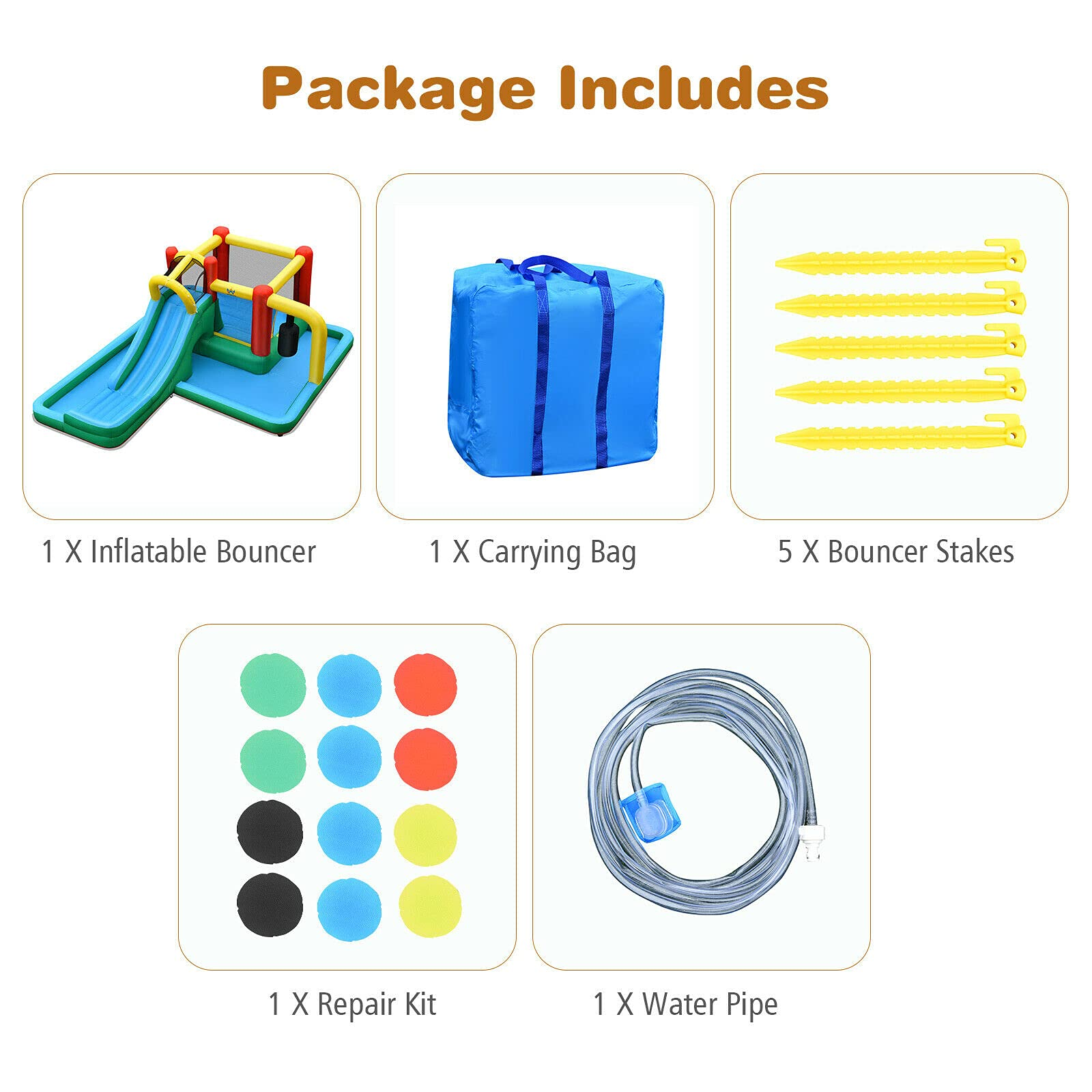 BOUNTECH 6-in-1 Kids Water Bounce House Jumping Castle for Wet Dry Combo with Long Slide