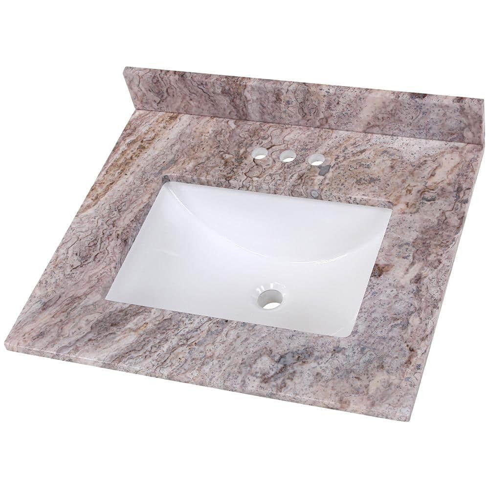 Home Decorators Collection 25 in W x 22 in D Stone Effects Cultured Marble Vanity Top in Cold Fusion with White Sink