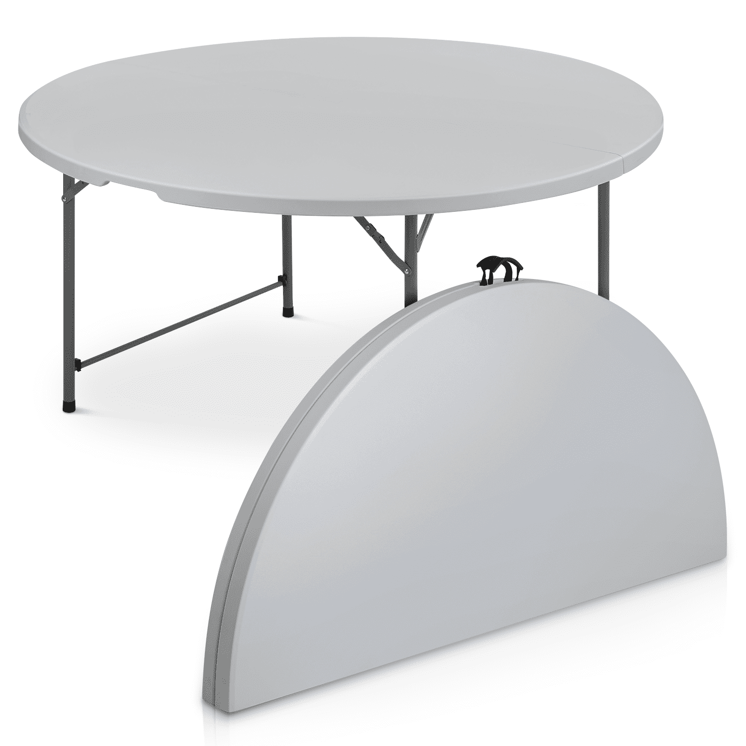 MoNiBloom 5 foot Round Bi-Fold Plastic Table， Metal Frame Indoor Outdoor 60 Inch Foldable Desk for Kitchen Party Wedding， Grey