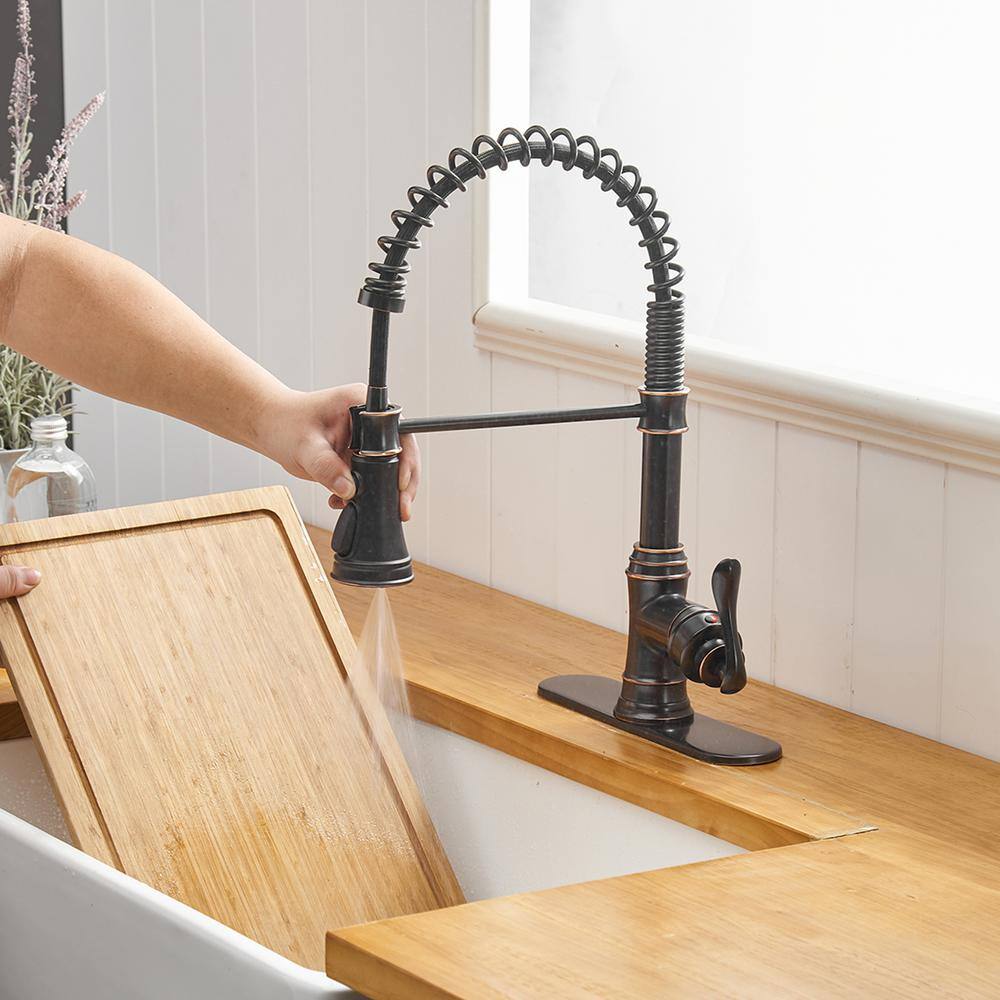 BWE Single-Handle Pull-Down Sprayer 3 Spray High Arc Kitchen Faucet With Deck Plate in Oil Rubbed Bronze A-94553-ORB