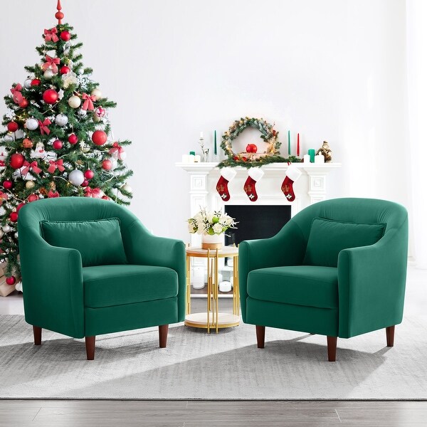 VANOMi 28.34''W Set Of 2 Accent Armchair， Velvet Barrel Chair with Solid Wood Legs