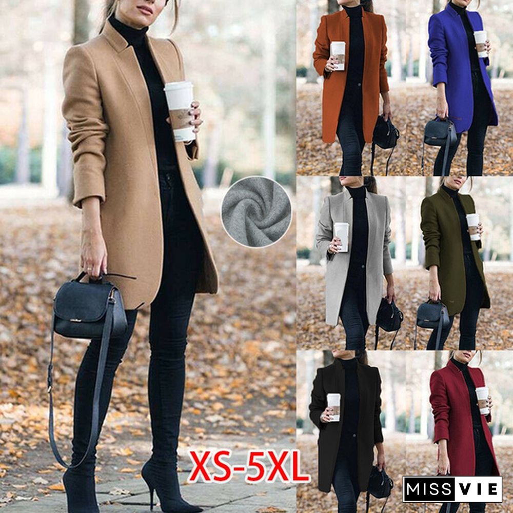 Autumn Winter Women's Fashion Lapel Open Front Slim Fit Overcoat Elegant Solid Color Mid Long Coat Classic Retro Blazer Cardigan Outwear