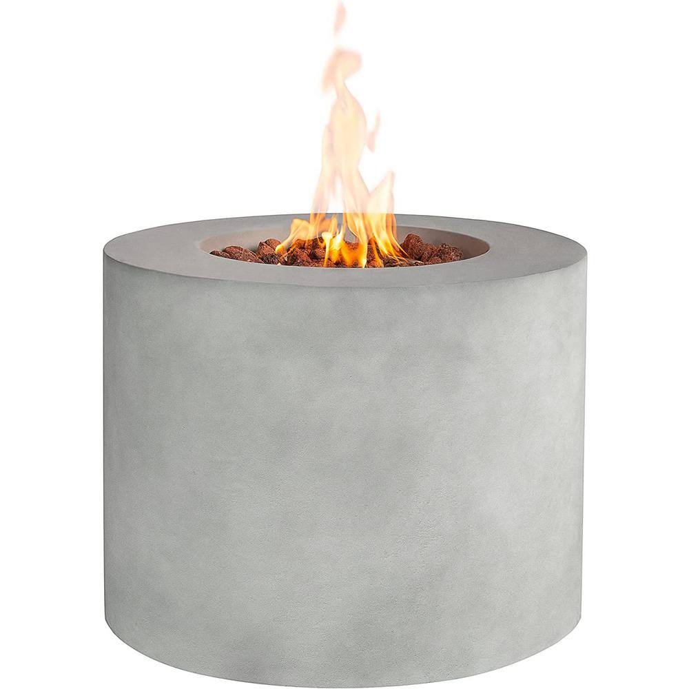 Kinger Home Loren 32 in. W x 24.6 in. H 40000 BTU Round Propane Gas Grey Concrete Frame Fire Pit Table FP-009TGRY