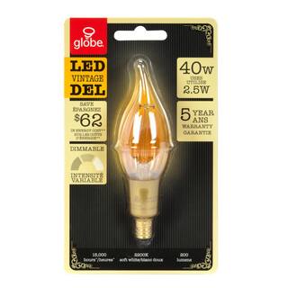 Globe Electric 40 Watt Equivalent CA10 Dimmable Straight Filament Vintage Edison LED Light Bulb Warm Candle Light 73191