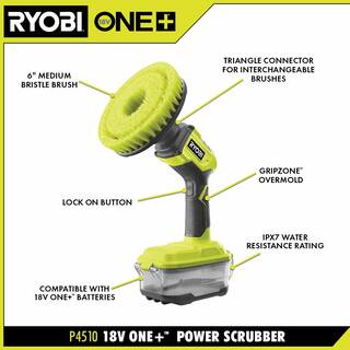 RYOBI ONE+ 18V Cordless Power Scrubber Kit with 2.0 Ah Battery Charger and 6 in. Cloth Microfiber Kit P4510K-A95KMCK1