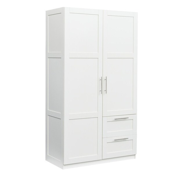 High Wardrobe Kitchen Cabinet with 2 Doors， 2 Drawers and 5 Storage Spaces - - 36907184