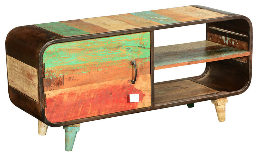 Retro Rainbow Reclaimed Wood  ampIron TV Console Media Cabinet   Midcentury   Entertainment Centers And Tv Stands   by Sierra Living Concepts Inc  Houzz