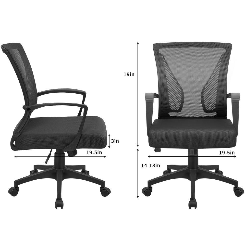 LACOO Office Black Mid Back Swivel Lumbar Support Desk Computer Ergonomic Mesh Chair with Armrest T-OCNC7510