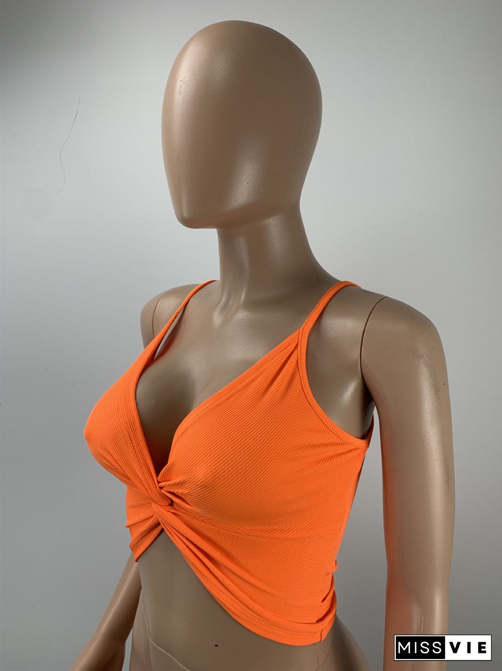 Deep V-Neck Ruched Knot Front Camisole Crop Top