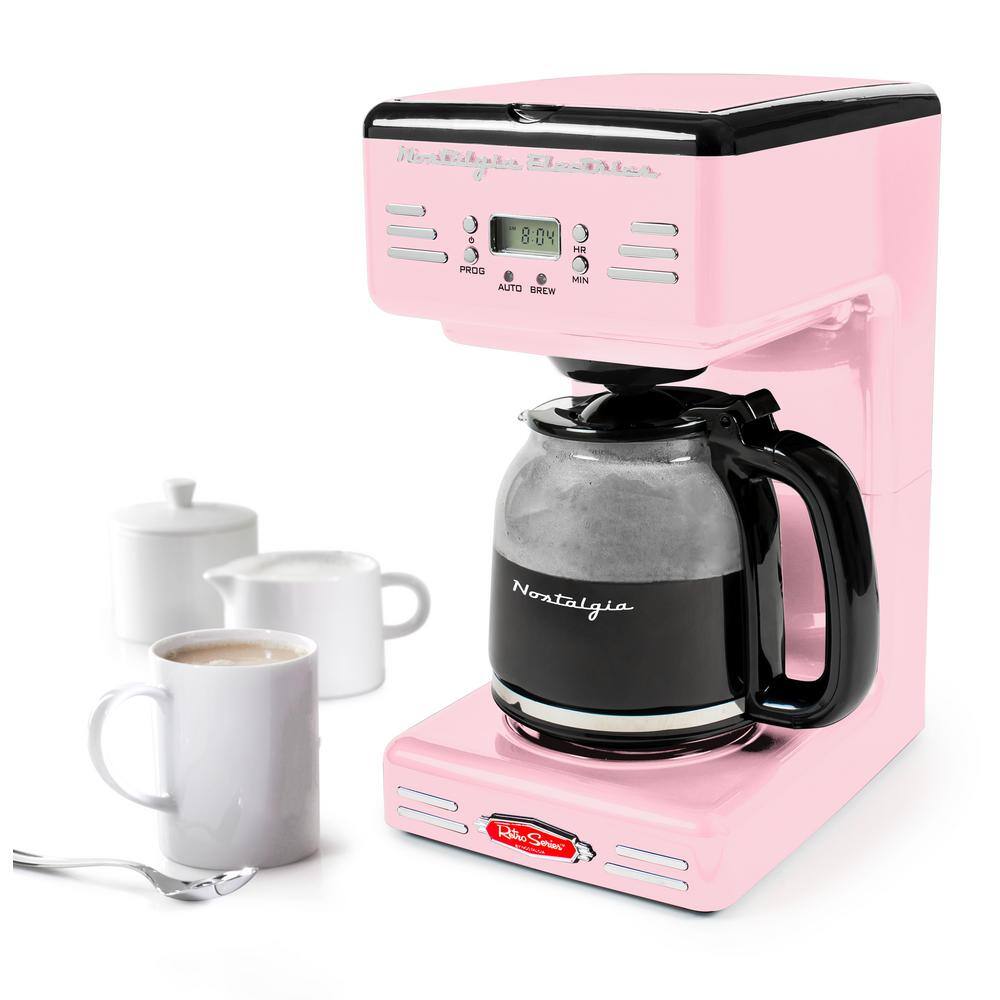 Nostalgia 12 Cup Pink Drip Coffee Maker with Reusable Filter RCOF12PK