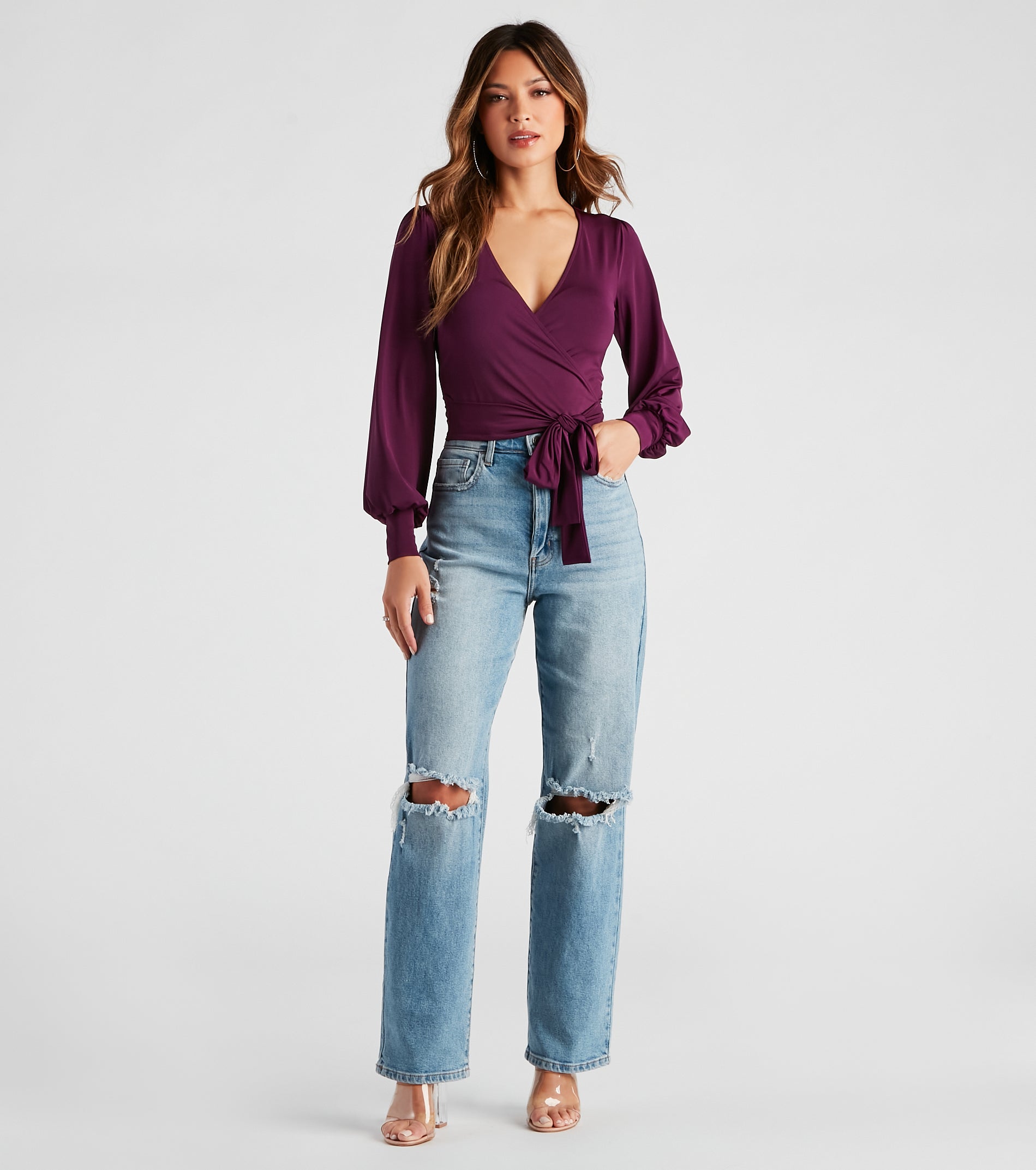 Slinky Knit Wrap Front Top