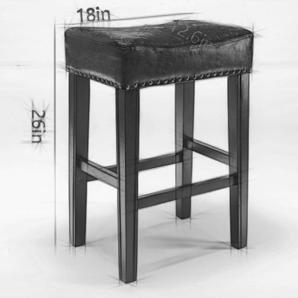 Counter Height 26 in. Brown PU Bar Stools for Kitchen Backless Stools Farmhouse Island Chairs Set of 2 B712-STOOL-BROW