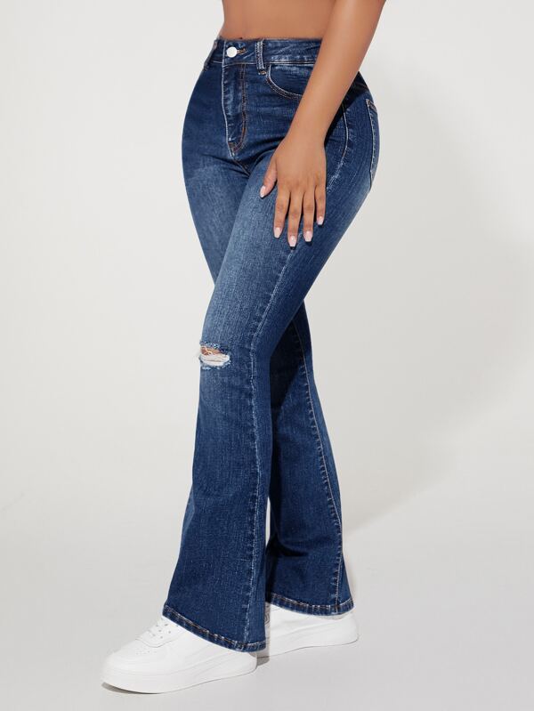 Ripped Bootcut Leg Jeans