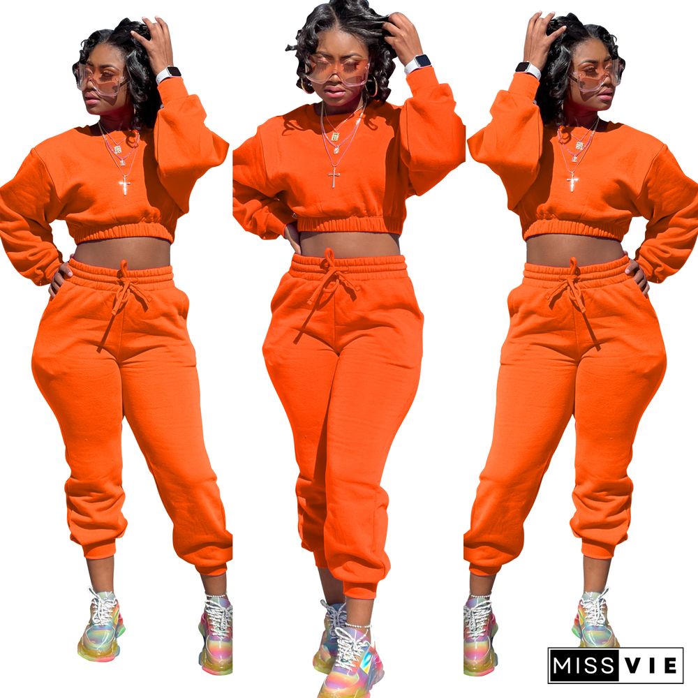 Thicken Long Sleeve Crop Top Sweatpants Set