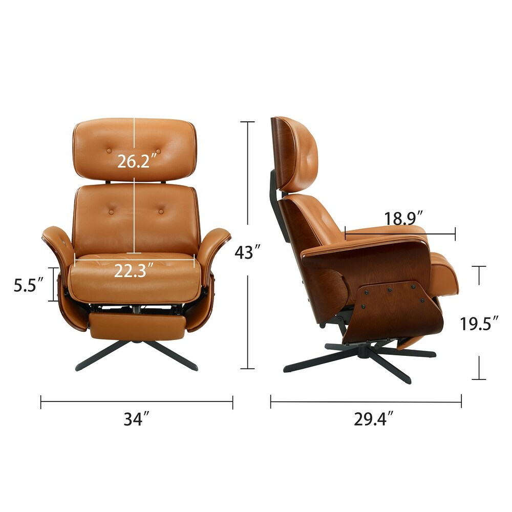 Art Leon Mid century Modern Genuine Leather Lounge Chair Recliner