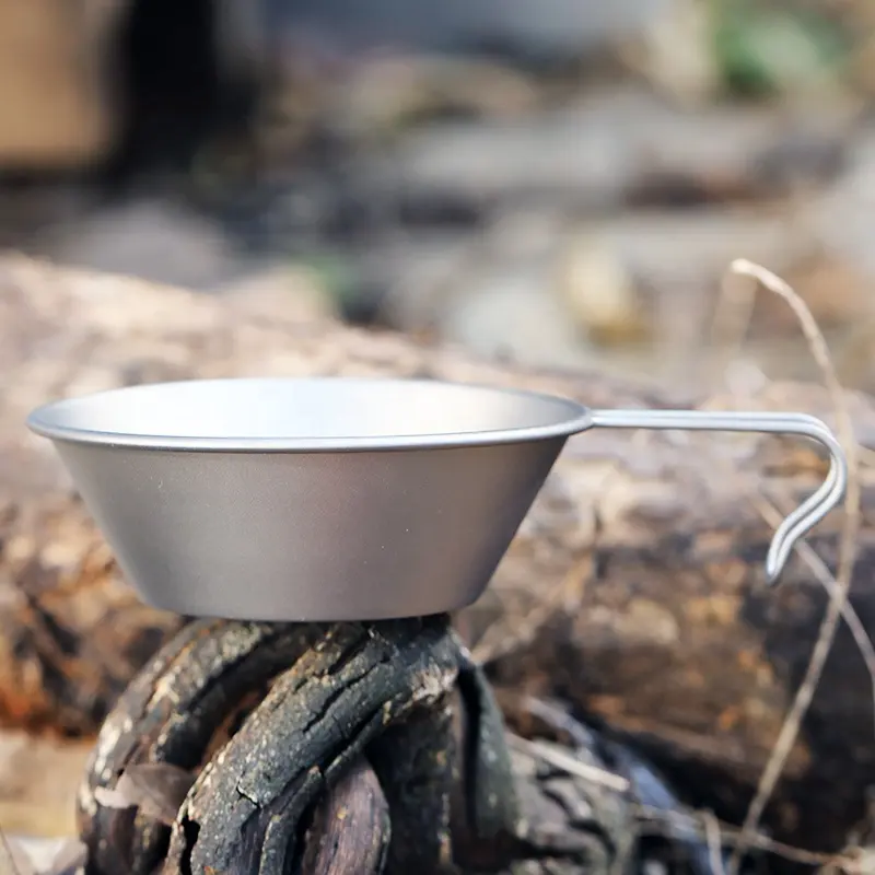 Outdoor camping 260ml Titanium Sierra Cup Ultralight Foldable handle Titanium Camping Bowls