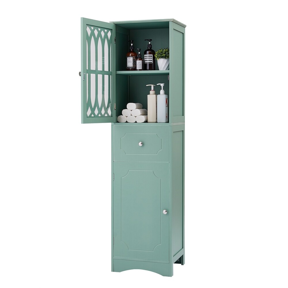 Tall Bathroom Cabinet Freestanding Linen Tower Storage Cabinet  Floor Shelving Storage Cabinet with Adjustable Shelf and Doors