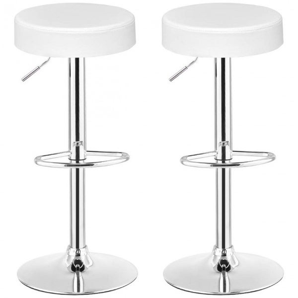 Set of 2 Adjustable Round PU Leather Swivel Barstool with Chrome Footrest-White - 14