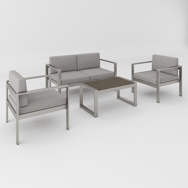 4Piece Aluminum Patio Conversation Set with Gray Cushions