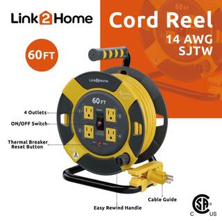 Link2Home 60 ft. 143 Extension Cord Storage Reel with 4 Grounded Outlets and Overload Circuit Breaker EM-EL-600-N