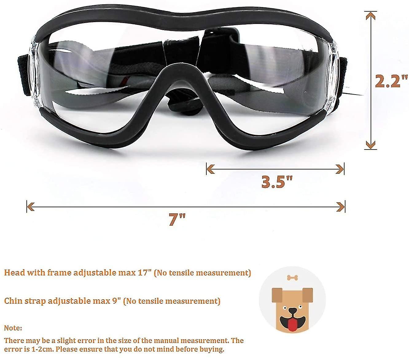 Dog Goggles For Medium Large Breed Dog Eye Protection Sunglasses Windproof Uv-proof Goggles For Outdoor， Clear Lens  Adjustable Head Straps