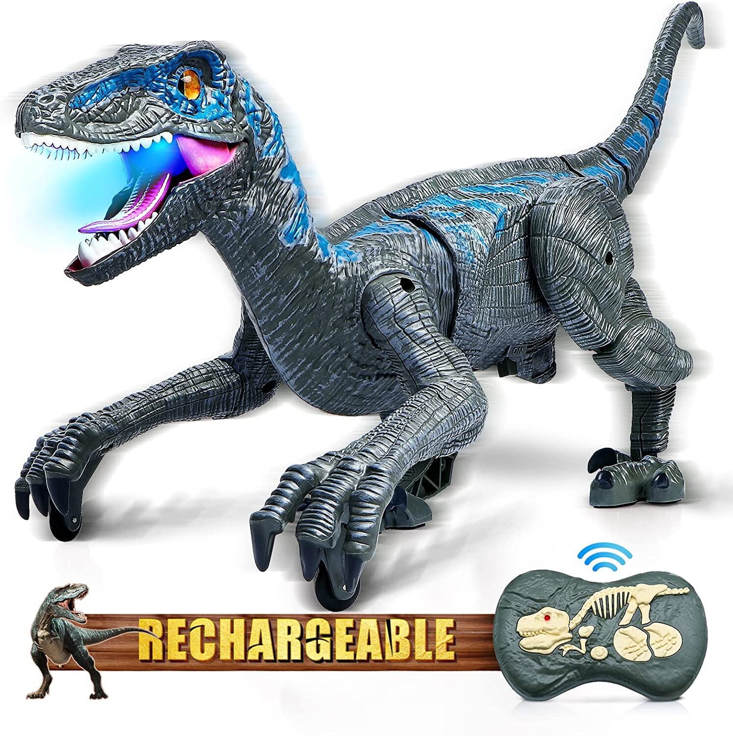 HopeRock Remote Control Dinosaur Toys for Kids， Robot Dinosaur Toy Simulation Velociraptor， Dinosaur Toys for Boys Girls Age 3-12