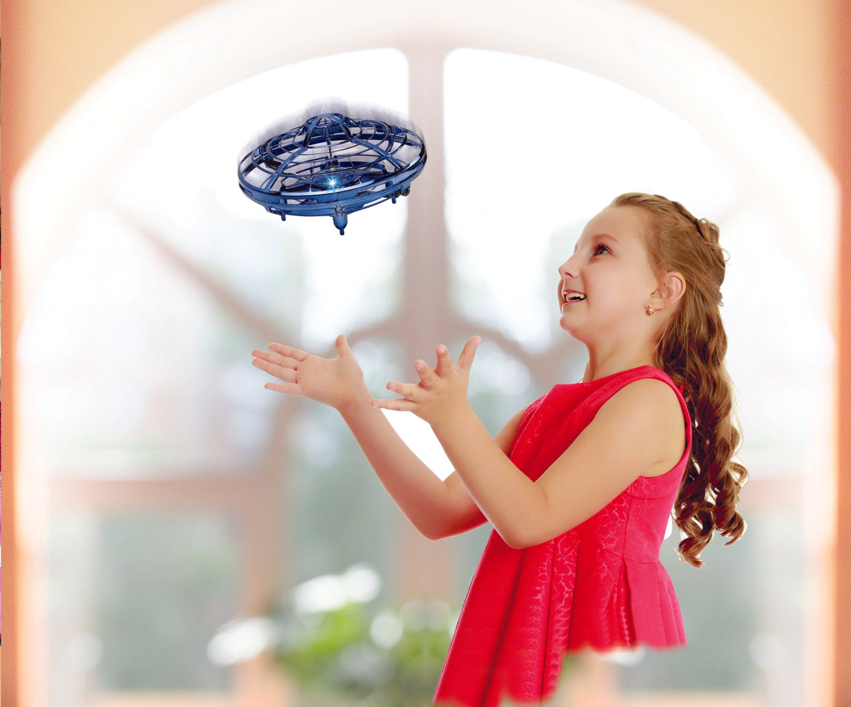 Mini UFO with LED Lights， UFO Drone， Hand Operated， Easy Controlled Flying with 2 Speed，Toys for Boys and Girls