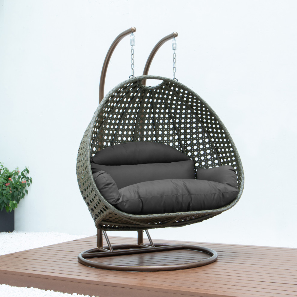 2 Person Beige Wicker Double Hanging Egg Swing Chair   Modern   Hammocks And Swing Chairs   by LeisureMod  Houzz