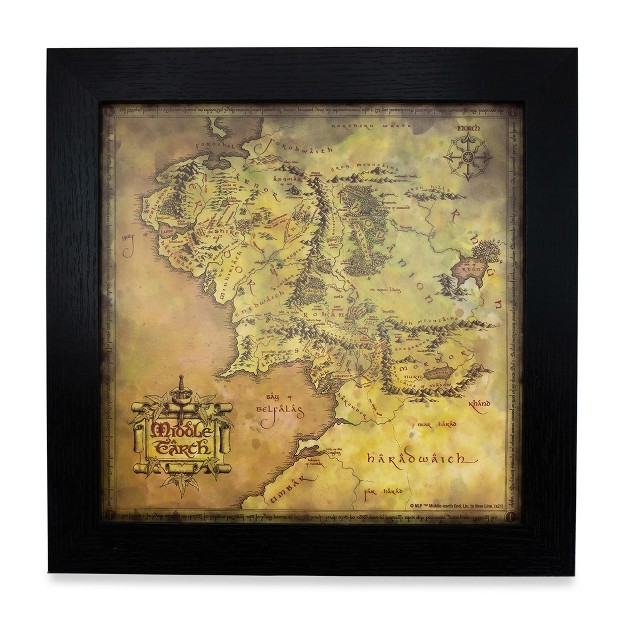 Silver Buffalo The Lord Of The Rings Middle earth Map Hanging Sign Framed Wall Art 12 Inches