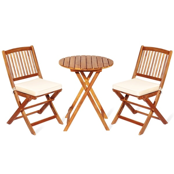 Gymax 3PCS Folding Acacia Wood Bistro Set Patio Conversation Set w/