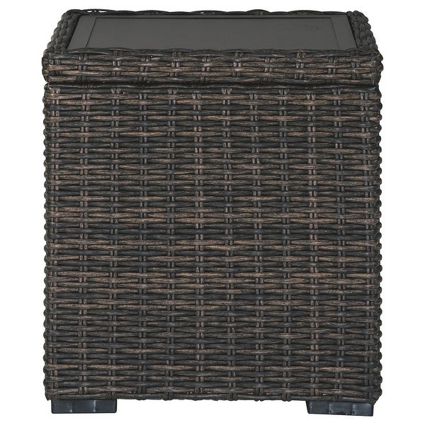 Handwoven Wicker End Table with Open Shelf， Brown and Black - 22 H x 20 W x 20 L Inches