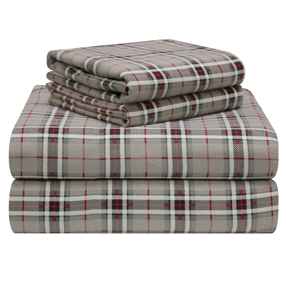 Pointehaven Plaid Luxury Flannel Heavy Weigh 180 GSM 100% Cotton Bed Sheet Set