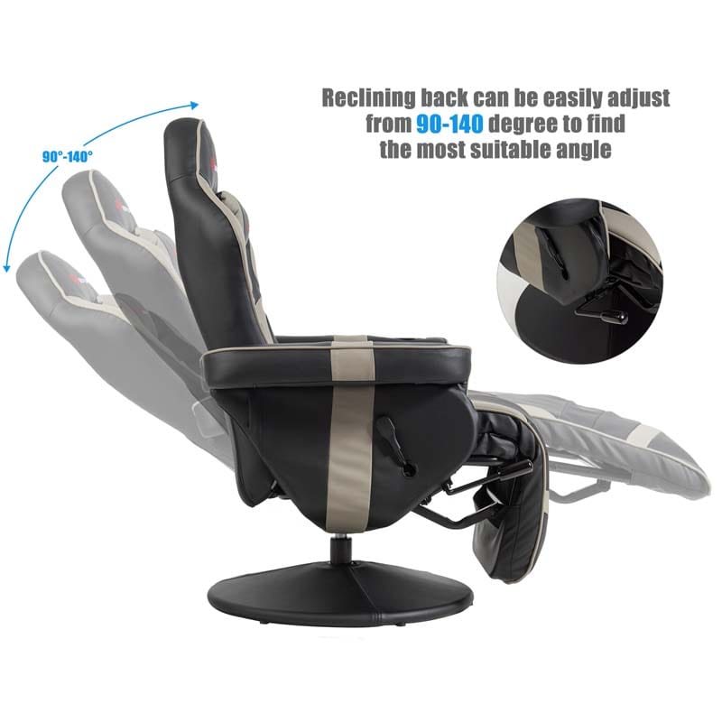 PU Leather Massage Gaming Chair, Ergonomic High Back Racing Style Gaming Recliner with Adjustable Backrest & Footrest, Cup Holder, Side Pouch