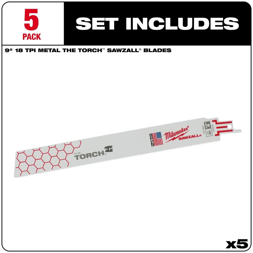 MW 9 in. 18 TPI THE TORCH SAWZALL Blade 5PK 48-00-5788 from MW