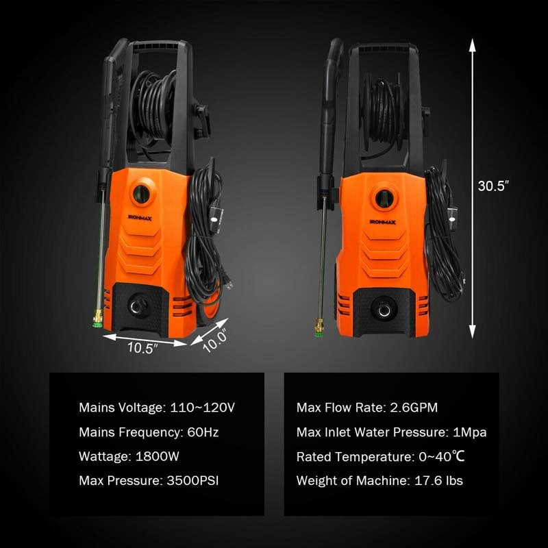 3500PSI Electric Pressure Washer, 1800W 2.6 GPM Portable Electric Power Washer with 4 Nozzles