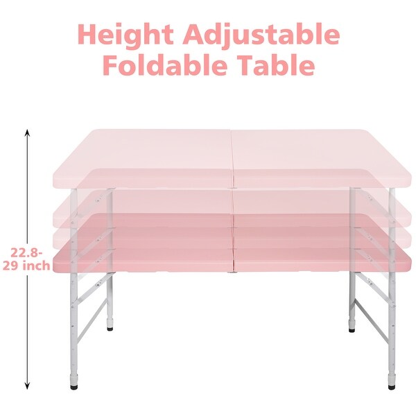 4ft Pink Portable Folding Table IndoorandOutdoor Maximum Weight 135KG Foldable Table for Camping