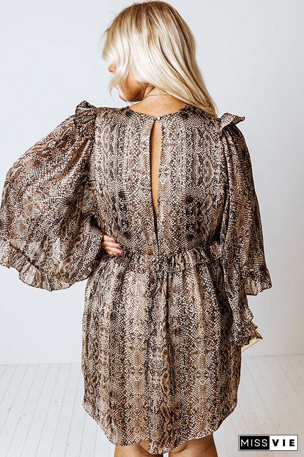 Brown Snake Print Crinkle Plus Size Dress