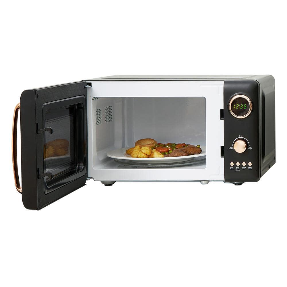 HADEN Modern 1775 in Width 07 cuft Black and Copper Vintage Retro 700Watt Countertop Microwave